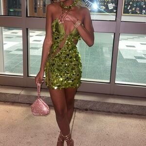 cute mini sequence green dress